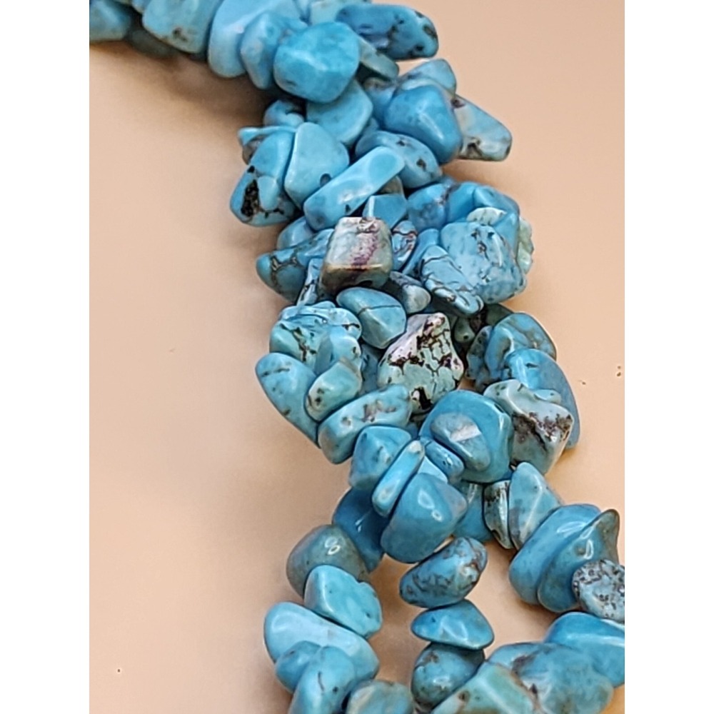 Vintage TURQUOISE Chip Necklace Chunky Strand Knotted Bead‎ 20" FREE $HIPPING!! - Picture 3 of 5